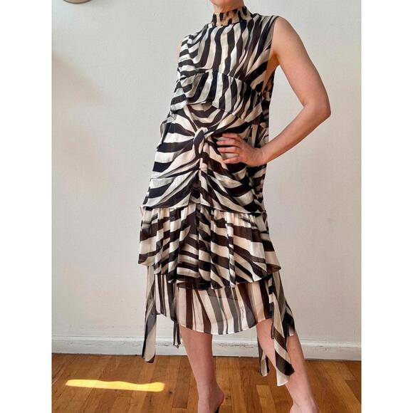 Vintage Just Cavalli Trompe L'oeil Animal Print Silk Chiffon Dress - Picture 2 of 9